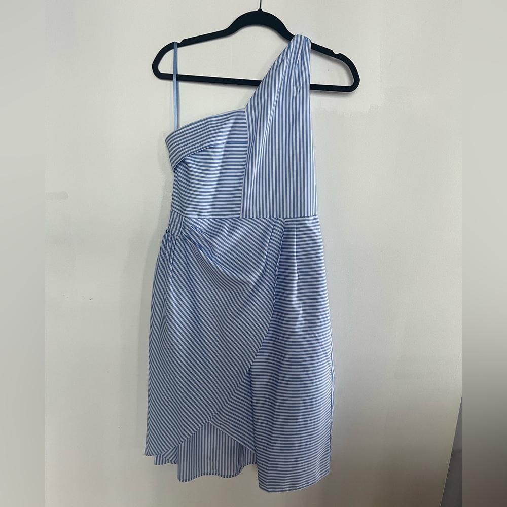 Australian blue & white stripe asymmetrical dress
